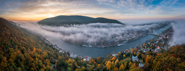 Aerial panorama of Heidelberg in autumn season - obrazy, fototapety, plakaty