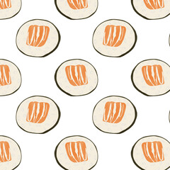 Sushi pattern. Sea food. White background.