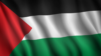 Waving flag of Palestine. The Muslim country of Palestine is located in the middle east in Asia