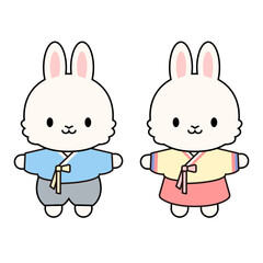 남녀 한복을 입은 토끼 캐릭터