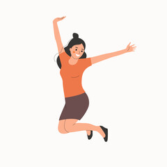 Fototapeta premium Young woman jumped up. Flat style cartoon vector illustration.