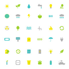 36 Ecology color icon set. Eco friendly flat icons color vector sign collection