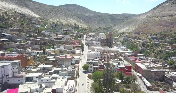 Traveling in over Real del Catorce downtown in direction to the cathedral