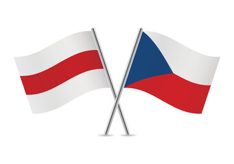 Belarus opposition and Czech crossed flags. Belarusian opposition and Czech Republic flag on white background. Vector icon set. Vector illustration.