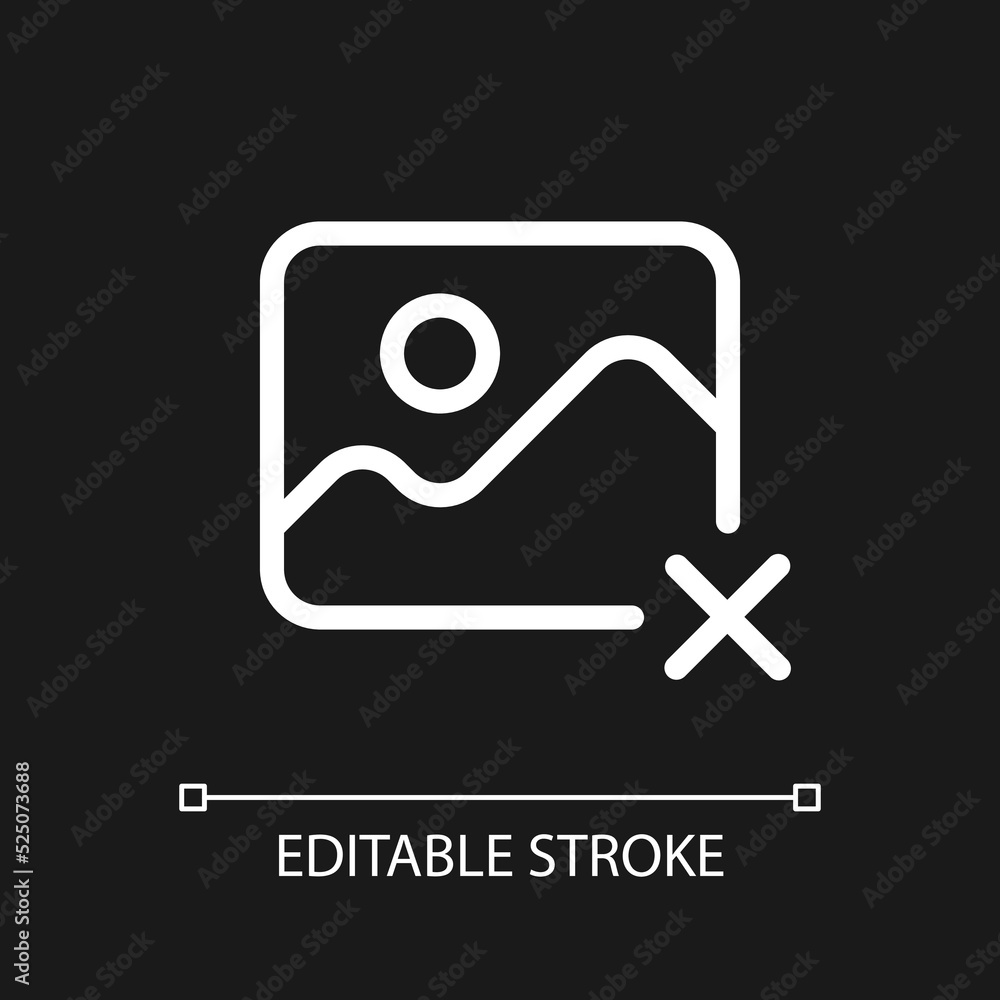 Poster delete photo pixel perfect white linear ui icon for dark theme. cancel editing. remove image. vector