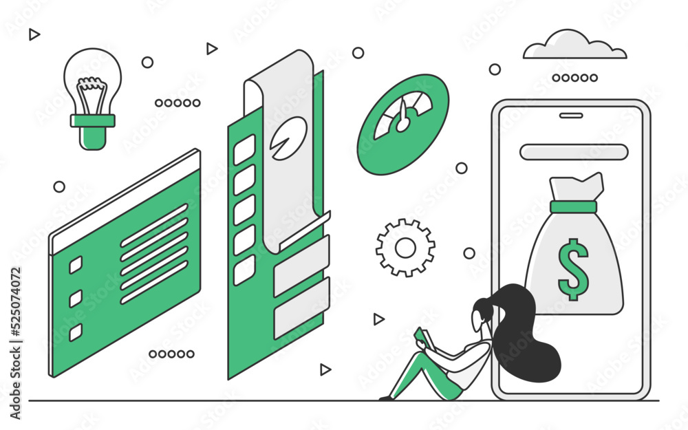 Poster market variables analysis. quantitative and qualitative assessment, forecasting plan vector monocolo