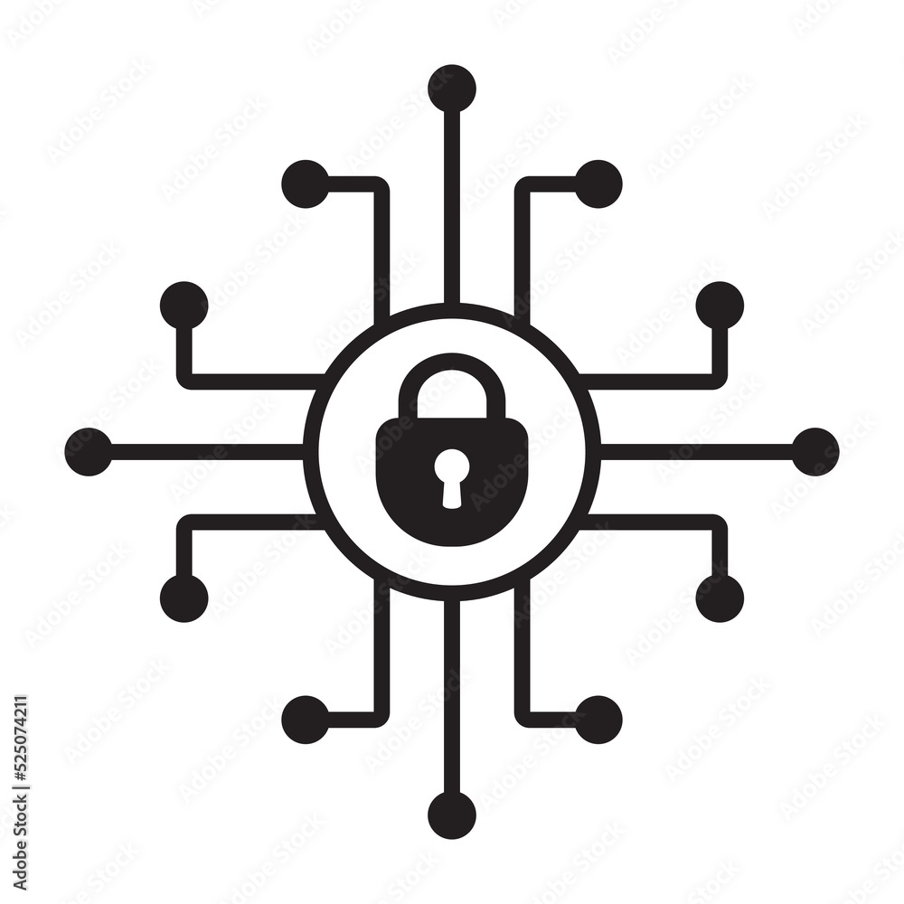 Poster cyber security icon with a lock in the center, web connection lock.