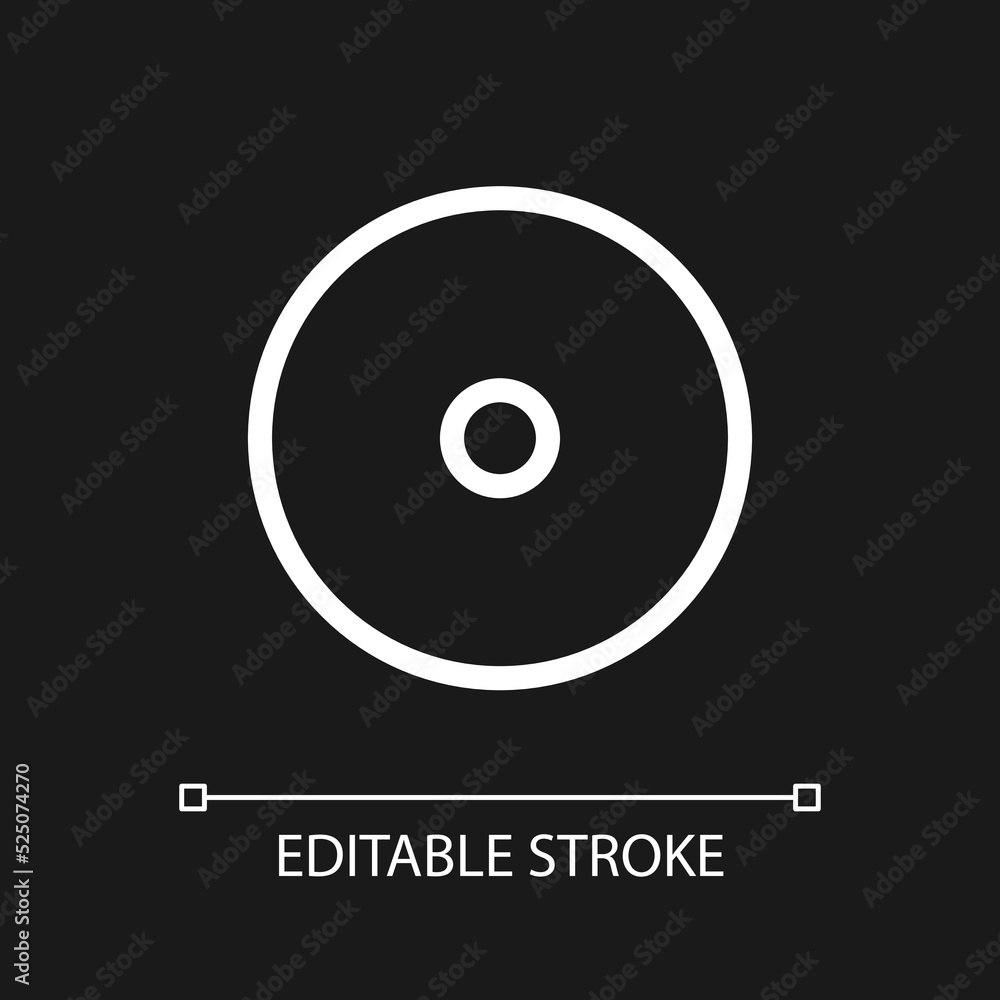 Poster disc storage pixel perfect white linear ui icon for dark theme. data record device. vector line pict