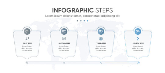 four steps box future infographic template design. Infographic template with a unique shape box.