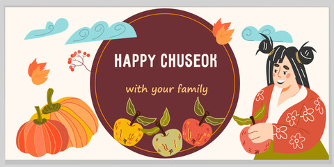 Korean Thanksgiving Day Chuseok holiday banner template flat vector illustration.