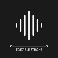 Sound wave pixel perfect white linear ui icon for dark theme. Audio track of film. Record voice. Vector line pictogram. Isolated user interface symbol for night mode. Editable stroke. Arial font used