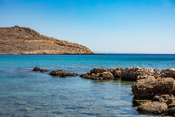 Beach on Chalki island, Greece, day