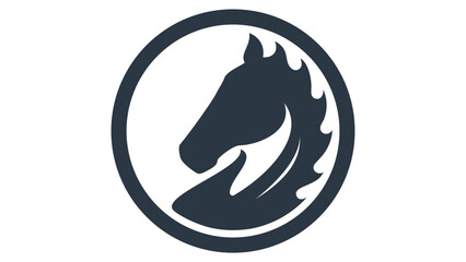 A black chess knight in a round frame. Chess horse logo