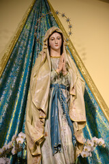 Statue of the Virgin Mary, the Queen of Peace, in the St James church in Medjugorje, Bosnia and...