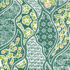 Fotobehang Trenggalek batik cloth with attractive decorative motifs in green color © Riefky