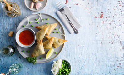 Homemade traditional vegetable Samosa.