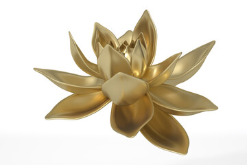 3D gold flower isolated on white background 3D illustration.