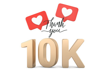 10k followers thank you 3D logo isolated on white background 3D illustration.