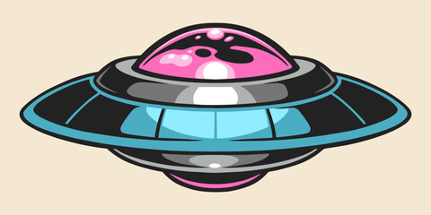 Flying saucer colorful sticker vintage