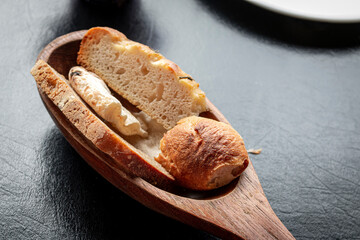 different types of fresh bread on the table, bread, flour and bakery