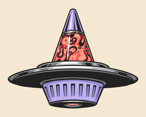 Fototapeta premium Spaceship UFO label vintage colorful