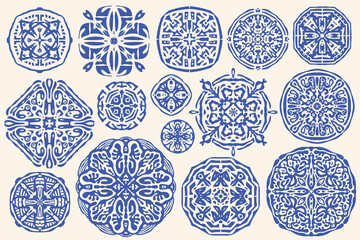 Set of abstract hand-drawn mandalas in boho style. vector illustration