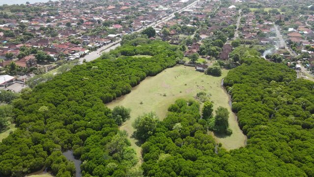 Aerial view of Gilimanuk Village near port and Bali Ocean Indonesia