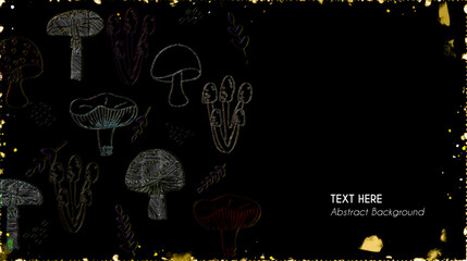 Vector botanical wall arts, with mushrooms. Minimalistic and natural. Mushrooms and line arts design. Sample text area included.