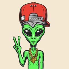 Alien fashionable colorful vintage emblem