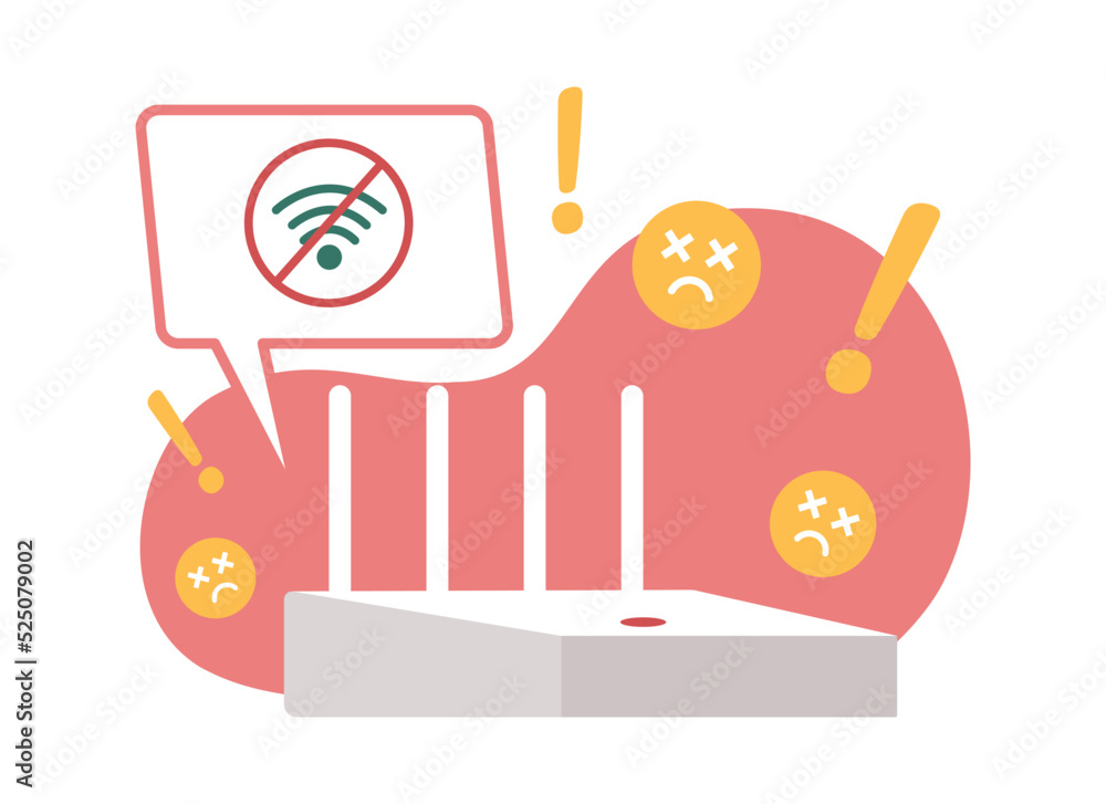 Poster absent router signal 2d vector isolated illustration. connection flat object on cartoon background. 
