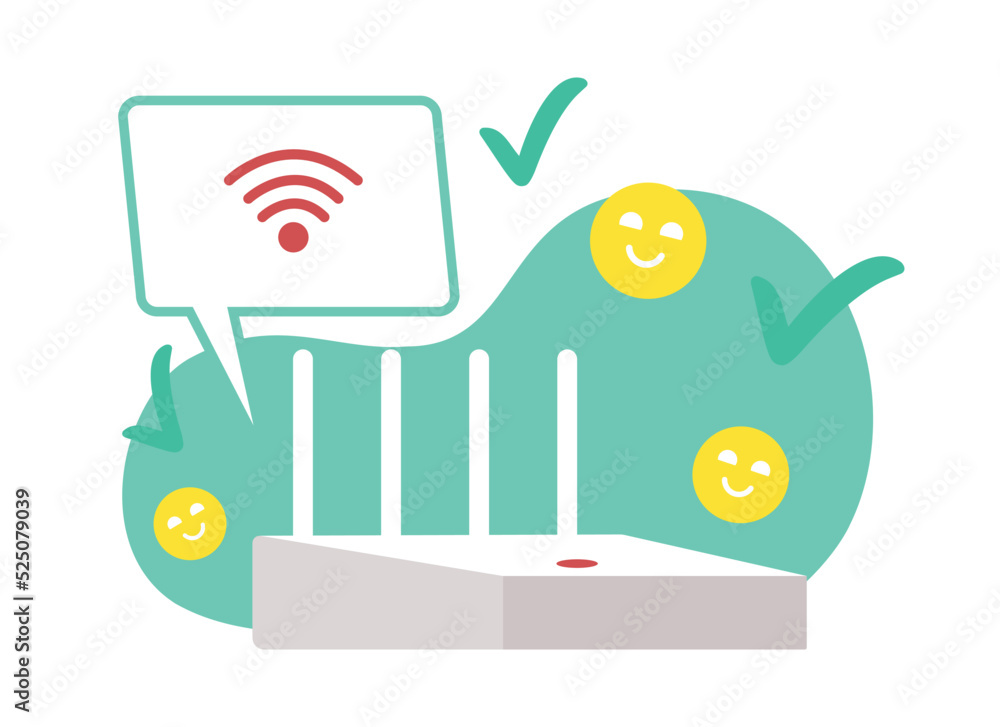 Poster strong router signal 2d vector isolated illustration. wireless connection flat object on cartoon bac