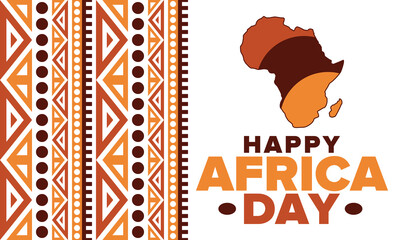 Africa Day. Happy African Freedom Day and Liberation Day. Celebrate annual on the African continent and around the world. African pattern. Poster, card, banner and background. Vector illustration