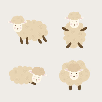 A set of boho sheep in different poses. Vector illustration