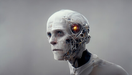 Abstract Digital Human Face. Old and Wise Artificial Intelligence.