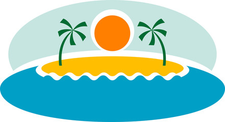 Fototapeta na wymiar Island icon with hot sun and palms