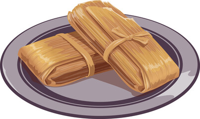 Wrapped tamale filled with fruit, chicken isolated