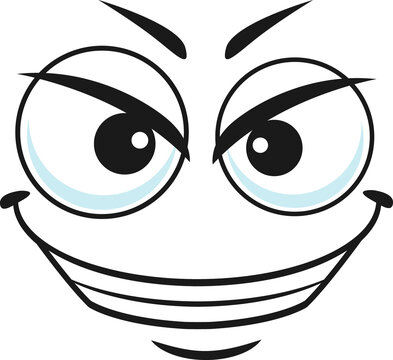 Happy suspicious expression of emoticon isolated