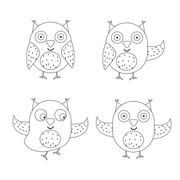 Set of owl outline, line style. Vector illustration