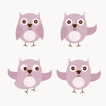Boho owl character set. Vector illustration.