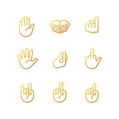 Fototapeta premium Gestures expression pixel perfect gradient linear vector icons set. Non verbal communication. Visual symbols. Thin line contour symbol designs bundle. Isolated outline illustrations collection