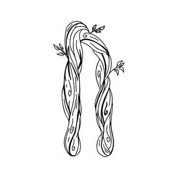 Rune Uruz. Wooden doodle style. A magical amulet of passion and energy. Vitality and health. Elder Futhark. The alphabet is Nordic and Northern. Viking letters. Magic tattoo.