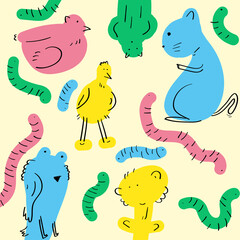 animals in Doodle art background 