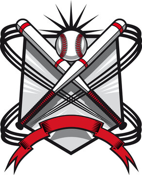 Softball or baseball ball and bats logo