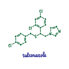 Sulconazole hand drawn vector formula chemical structure lettering blue green