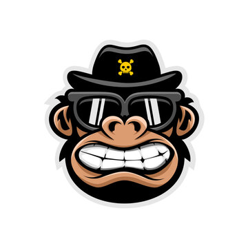 vector illustration of funky monkey logo wearing mafia hat and sunglasses