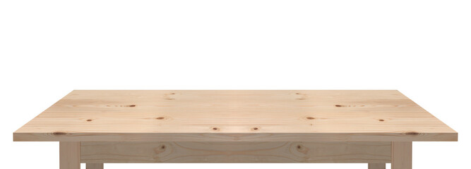 Empty table made from old pine wood isolated on white background, for montage product display, with clipping path