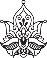 Floral ornament ink outline vector illustration