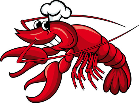 Lobster in chef hat hand drawn vector illustration