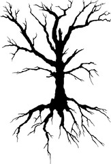 Creepy dead tree silhouette vector illustration