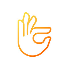 Fingers holding small item pixel perfect gradient linear vector icon. Hand gesture. Interaction sign. Thin line color symbol. Modern style pictogram. Vector isolated outline drawing